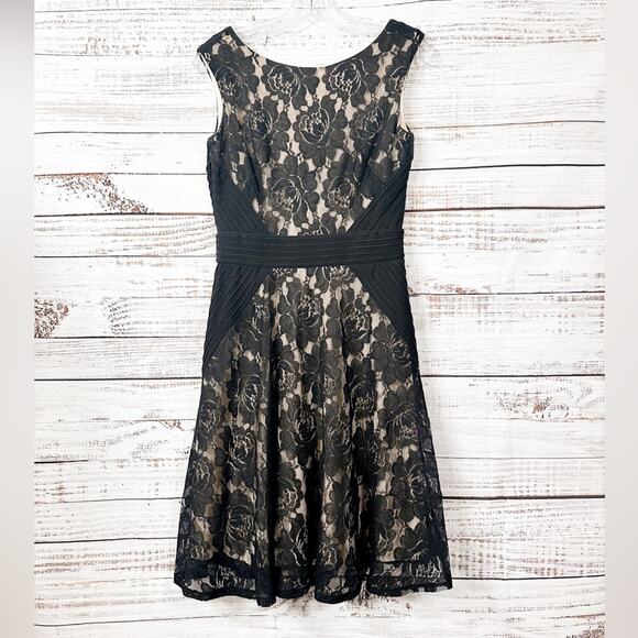 Danny and Nicole Black Lace Overlay Fit and Flare Cocktail Dress, EUC, Size 6 - Picture 2 of 9